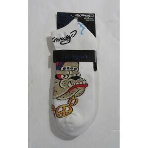 Ed Hardy Vintage Y2K Bulldog Low Cut Socks White 1 Single Pair